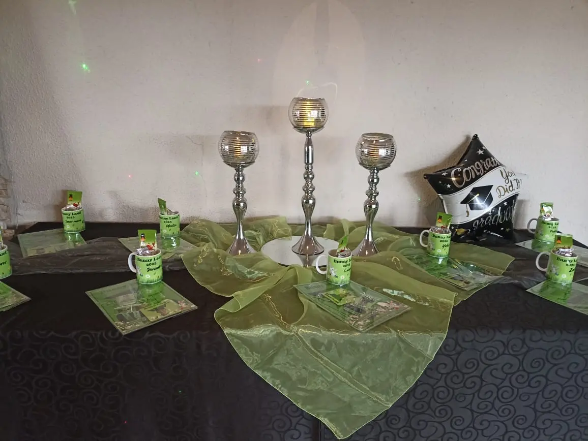 Bunny Land 2025 Graduation décor and event setup at Ingwe Guest Lodge